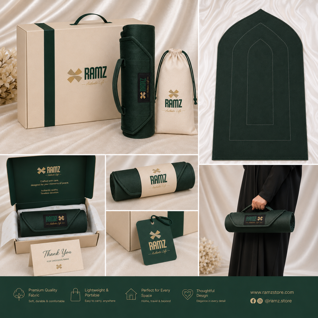 رفيق · Rafeeq — Travel Prayer Mat | Zamzam Edition